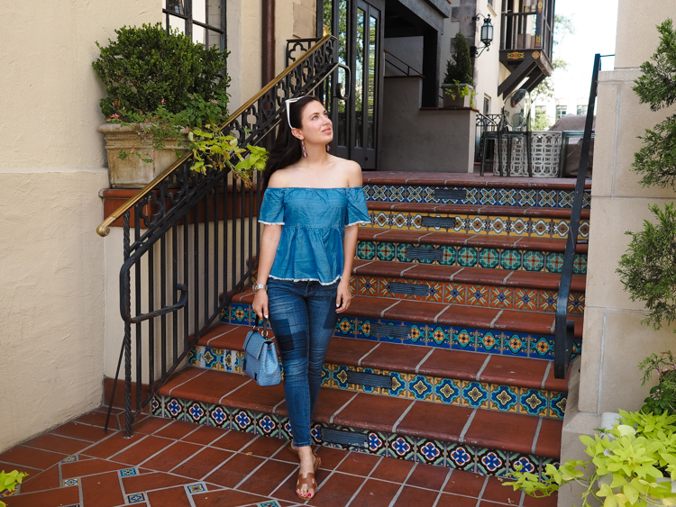 Cristina from The Brunette Nomad, Dallas fashion blogger living in Switzerland, shares on her blog a denim on denim look