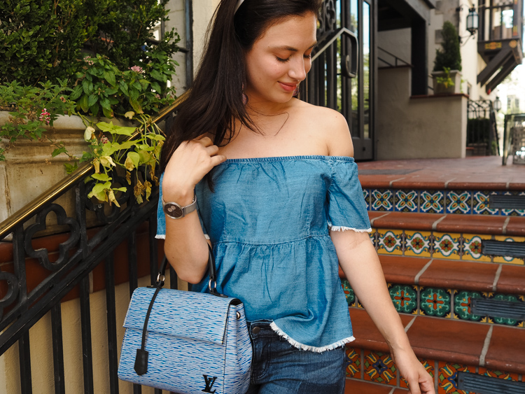 Cristina from The Brunette Nomad, Dallas fashion blogger living in Switzerland, shares on her blog a denim on denim look