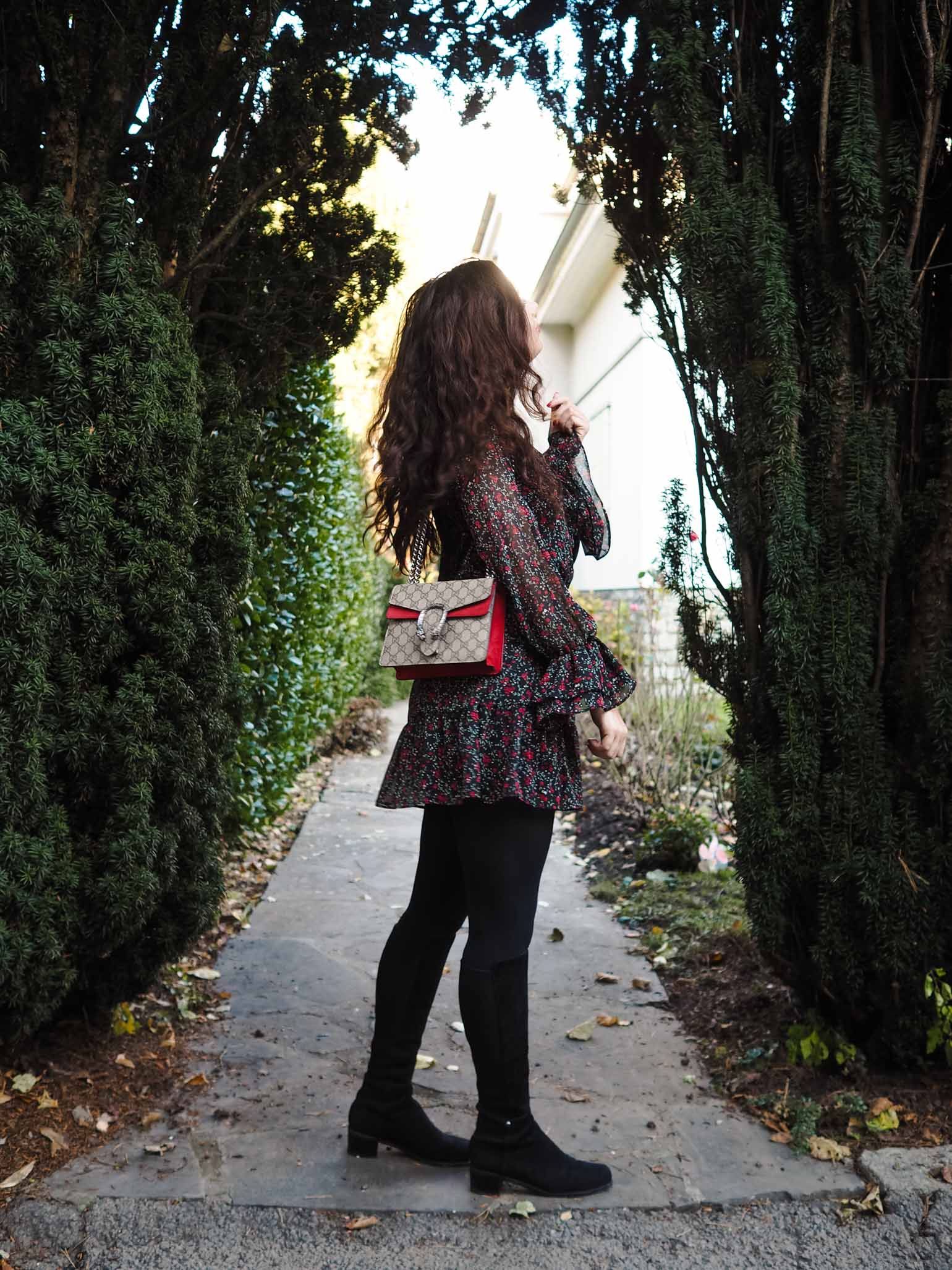 Winter Mini Dress, Stuart Weitzman Boots, Gucci Dionysus