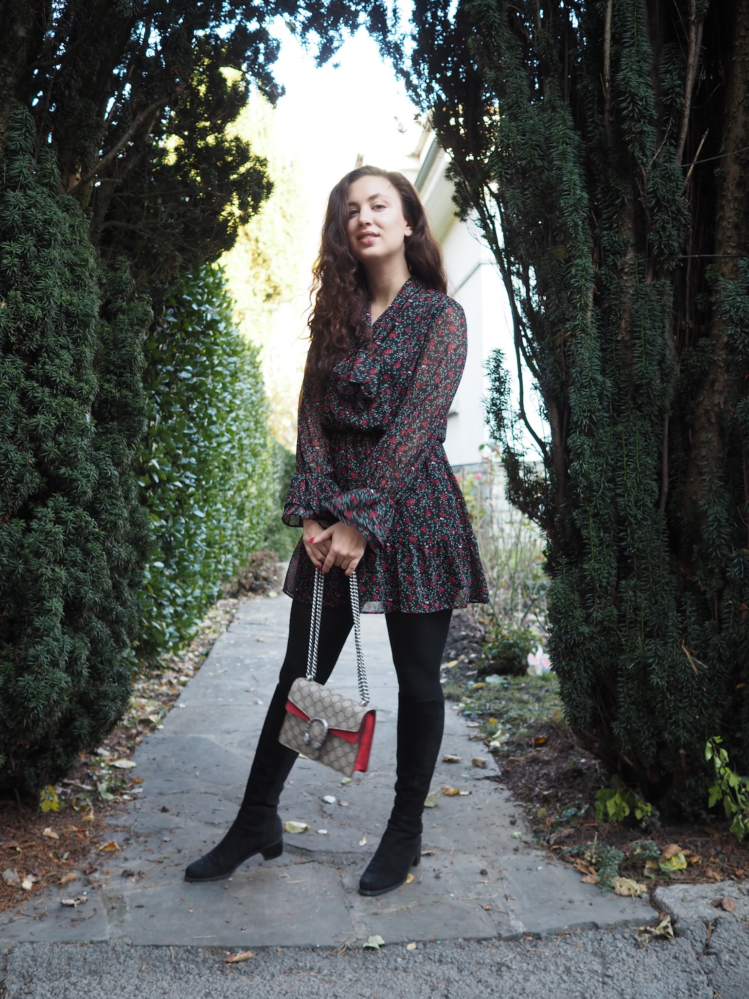 Winter Mini Dress, Stuart Weitzman Boots, Gucci Dionysus