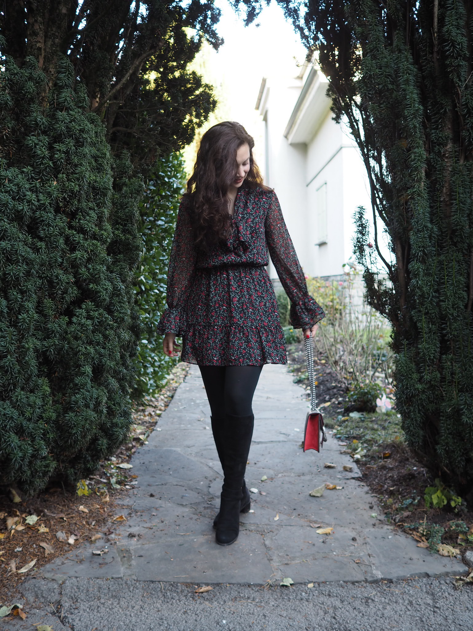 Winter Mini Dress, Stuart Weitzman Boots, Gucci Dionysus