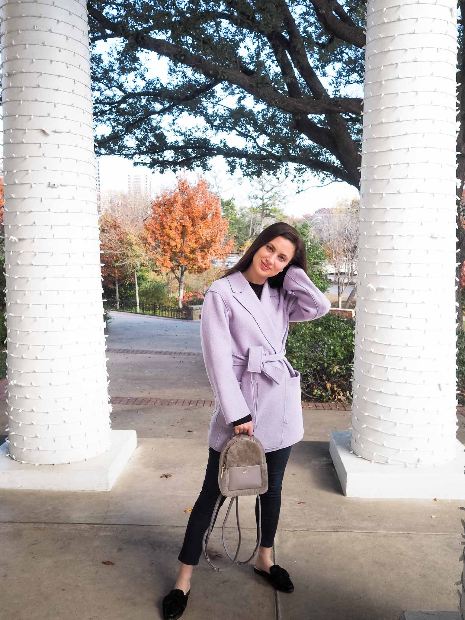 Cristina from The Brunette Nomad, Dallas fashion blogger, shows how to style this Kate Spade mini backpack 