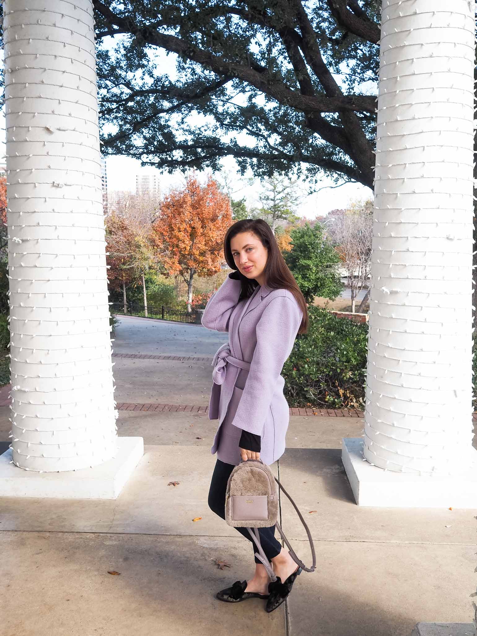 Cristina from The Brunette Nomad, Dallas fashion blogger, shows how to style this Kate Spade mini backpack 