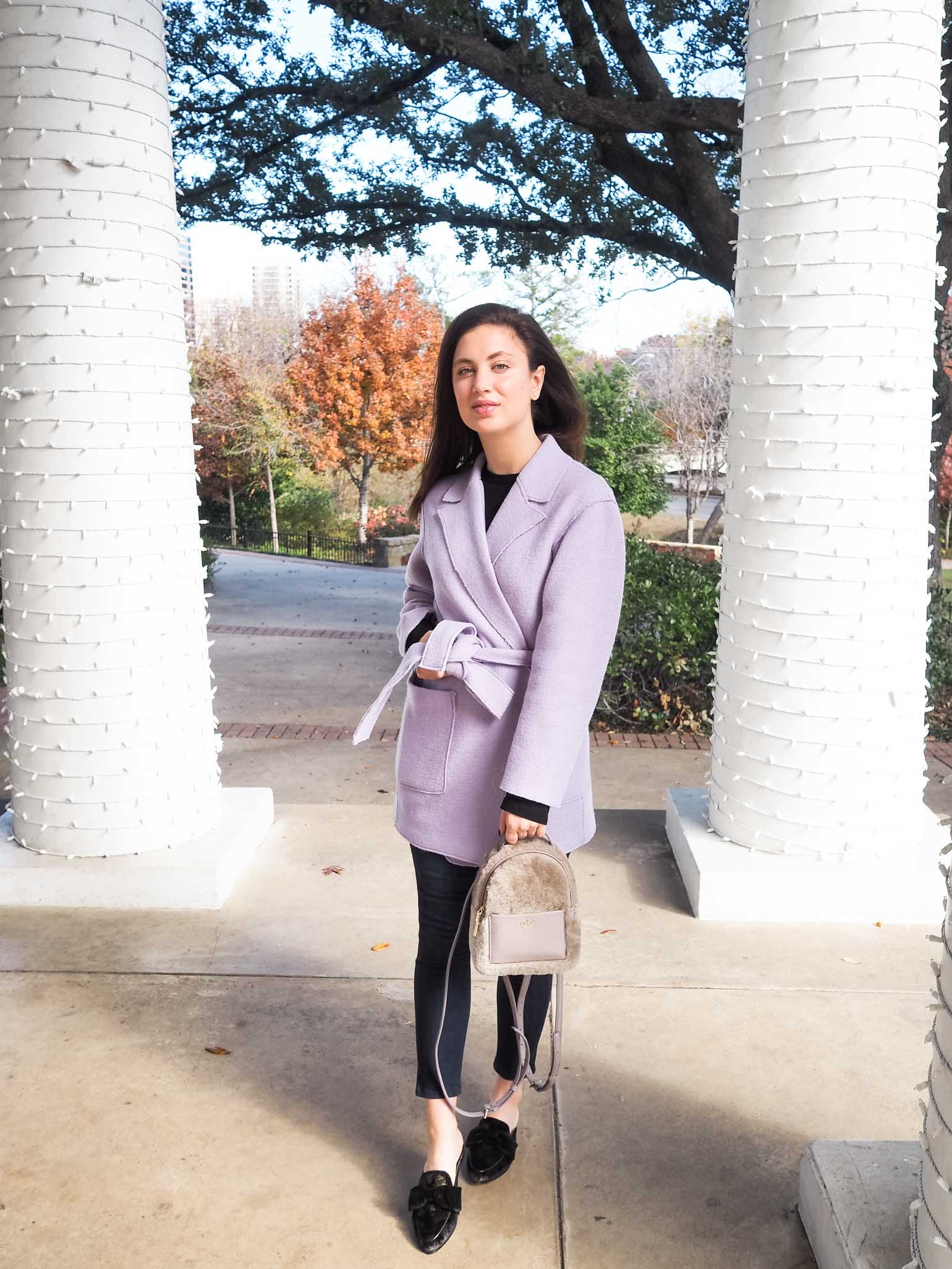 Cristina from The Brunette Nomad, Dallas fashion blogger, shows how to style this Kate Spade mini backpack 