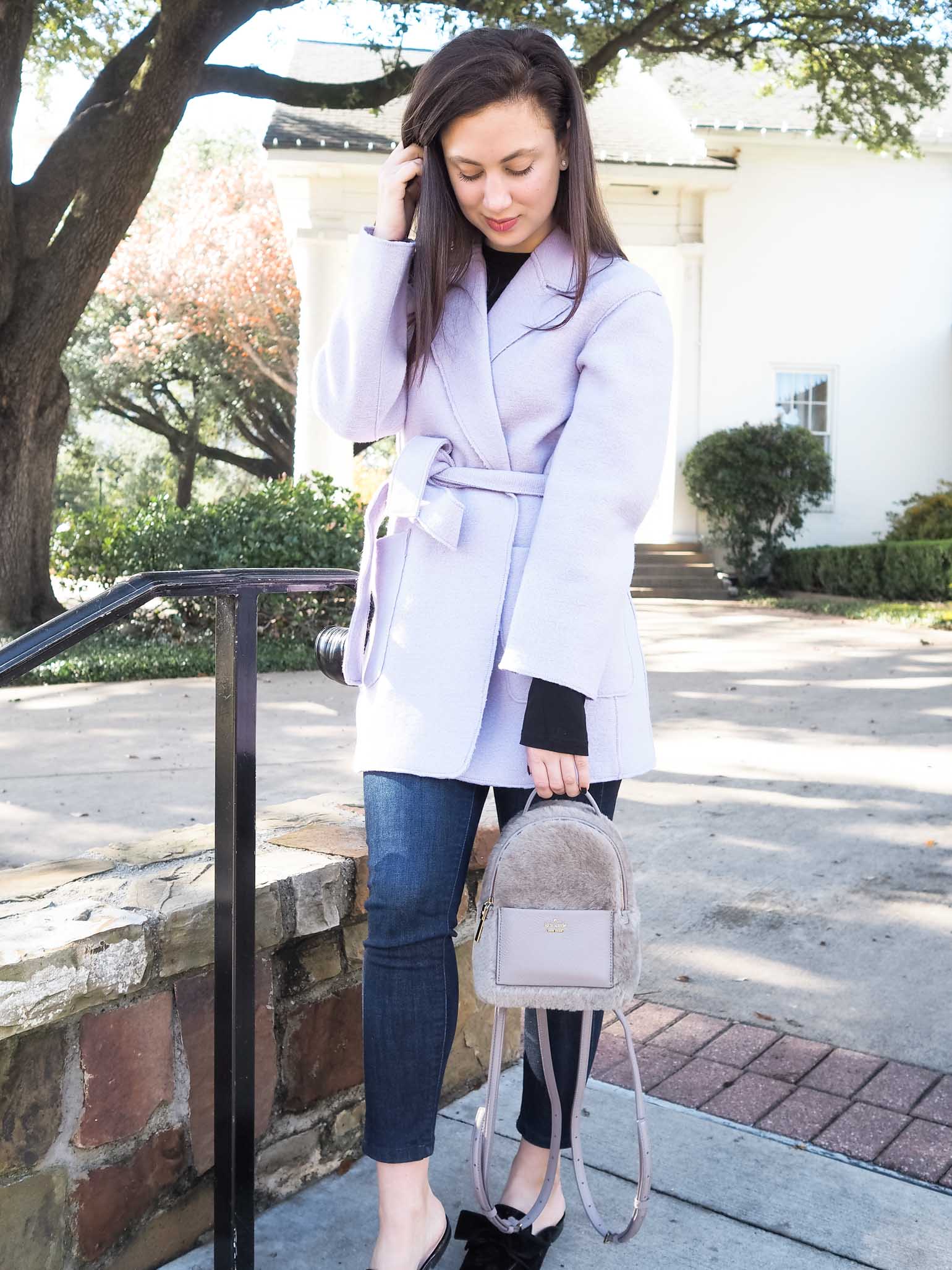 Cristina from The Brunette Nomad, Dallas fashion blogger, shows how to style this Kate Spade mini backpack 
